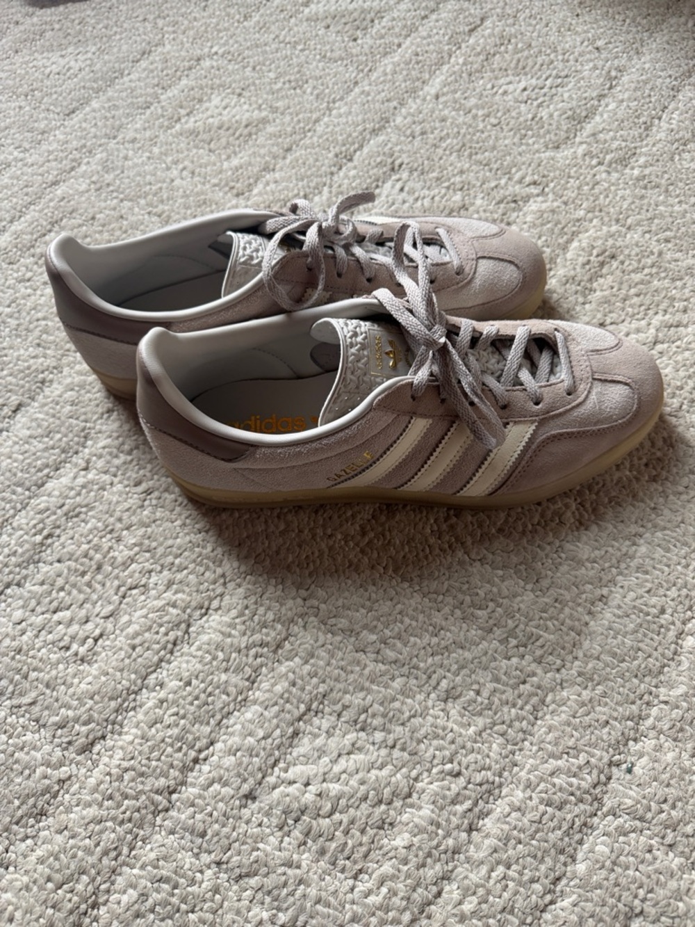 Adidas Gazelle Beige Suede Low-Top Sneakers with White Interior and Gold Logo - Picture 4 of 5